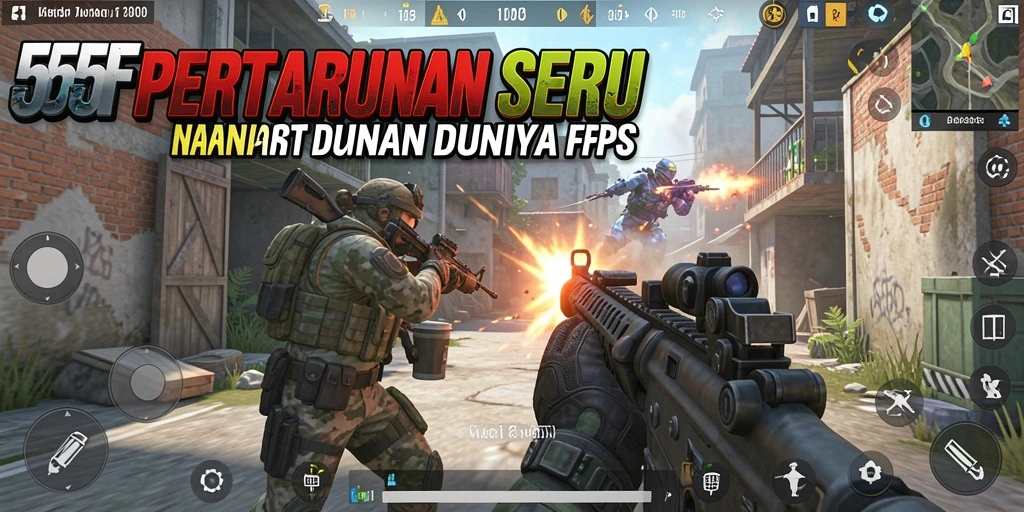 Screenshot gameplay <strong>555F</strong> menampilkan aksi pertempuran yang intens.