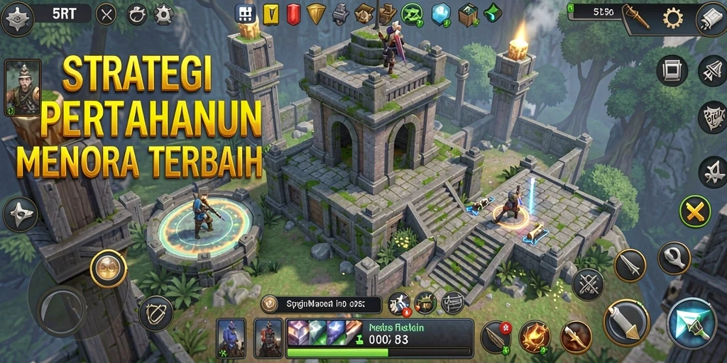 Tampilan gameplay menegangkan dengan berbagai menara dan musuh saat bertahan.