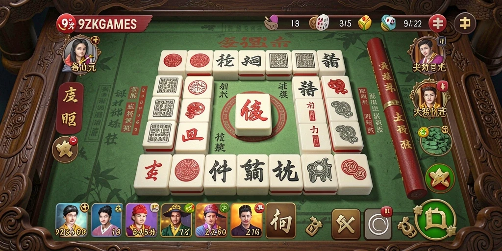 Tampilan gameplay seru dari 9ZKGAMES dengan ubin Mahjong.