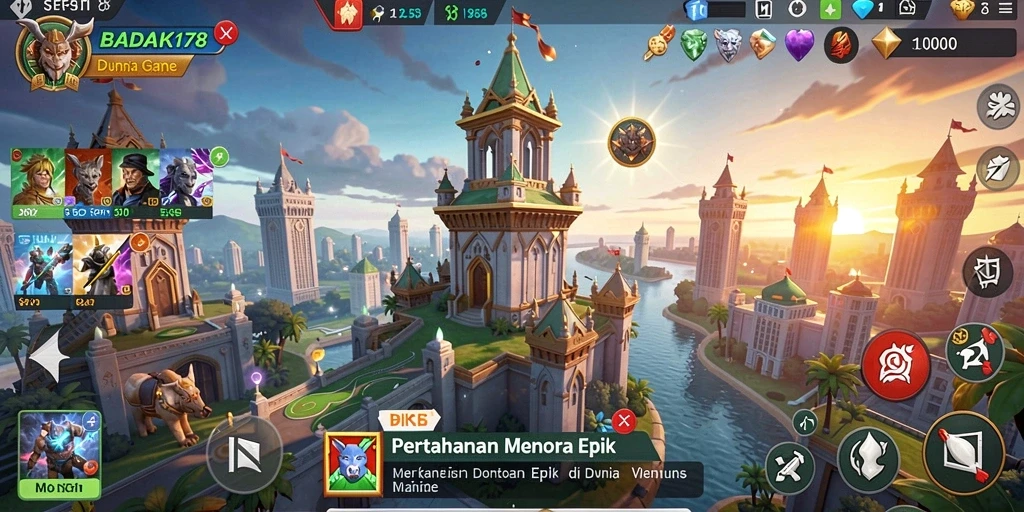 Screenshot gameplay BADAK178 menampilkan pertahanan menara yang strategis.
