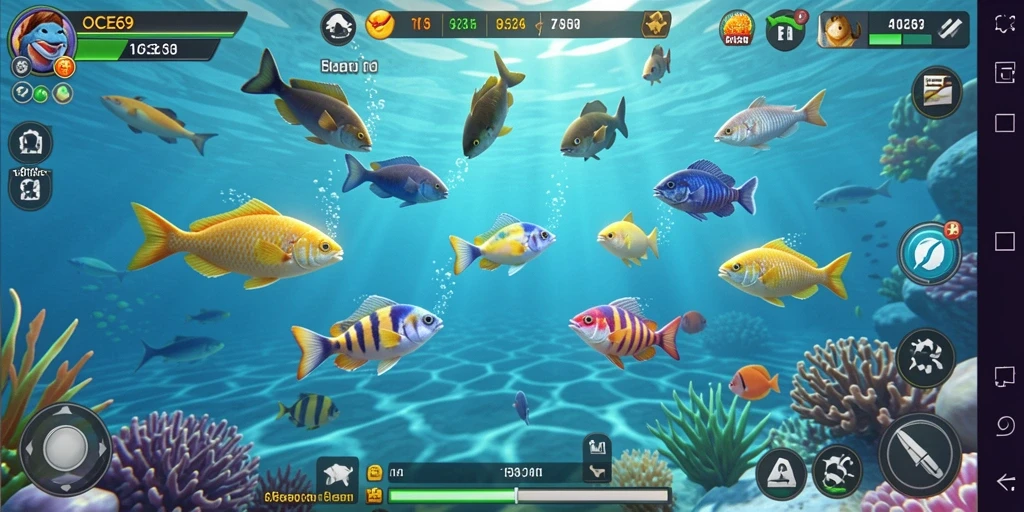 Screenshot gameplay OCE69 menunjukkan aksi menembak ikan yang seru dan menarik.
