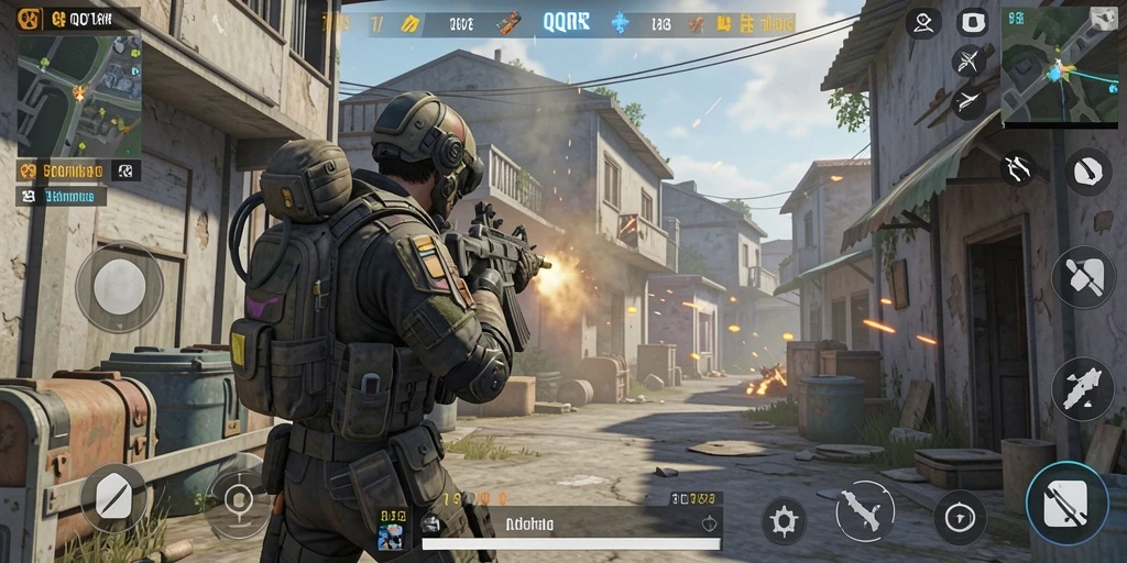 Tangkapan layar menunjukkan aksi intens dalam pertempuran FPS di QQRP.